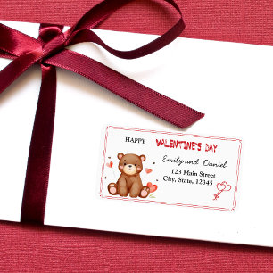 Watercolor Bear Valentine's Day return address Label