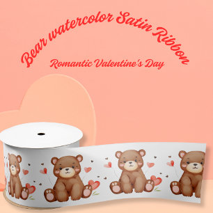 Watercolor Bear Valentine's Day  Satin Ribbon