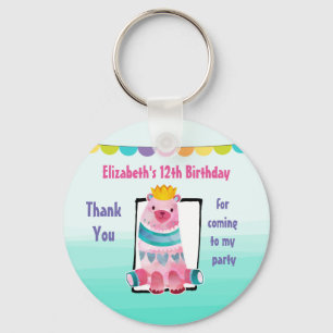 Watercolor Bear Wearing a Crown Birthday Thanks Key Ring