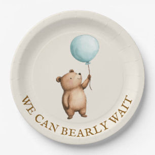 Watercolor Bear with Balloon Baby Shower Paper Plate