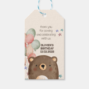 watercolor bear with balloons birthday Gift Tag