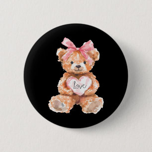 Watercolor Bear With Pink Bow Valentine Gifts For 6 Cm Round Badge
