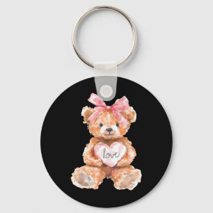 Watercolor Bear With Pink Bow Valentine Gifts For Key Ring
