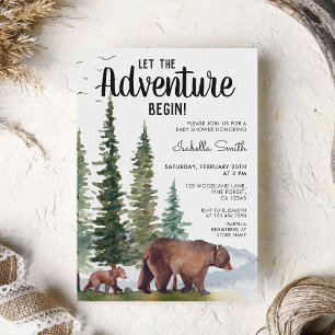 Watercolor Bear Woodland Baby Shower Invitation