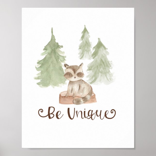 Watercolor Bear Woodland Friends Be Unique Nursery Poster (Front)