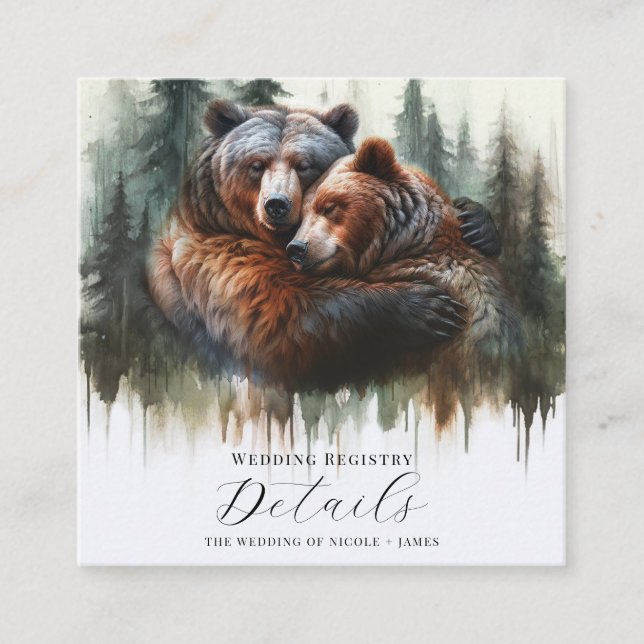 Watercolor Bears Rustic Wilderness Details Square Business Card (Front)