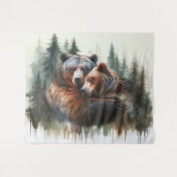 Watercolor Bears Rustic Wilderness Photo Backdrop