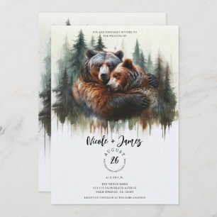 Watercolor Bears Rustic Wilderness Wedding Invitation
