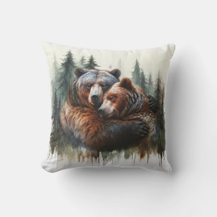 Watercolor Bears & Trees Rustic Wilderness  Cushion