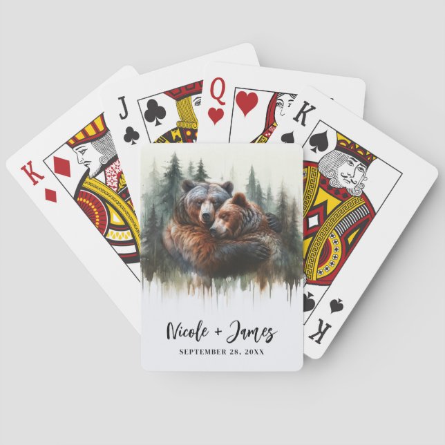 Watercolor Bears & Trees Rustic Wilderness  Playing Cards (Back)