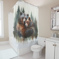 Watercolor Bears & Trees Rustic Wilderness