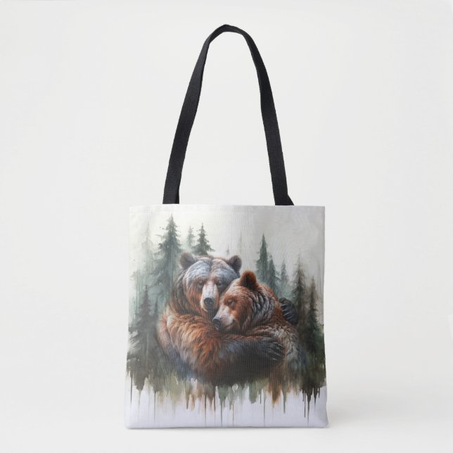 Watercolor Bears & Trees Rustic Wilderness  Tote Bag (Front)