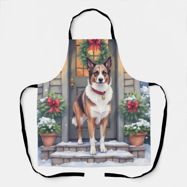 Watercolor Beauceron Rustic Porch Christmas Apron (Front)