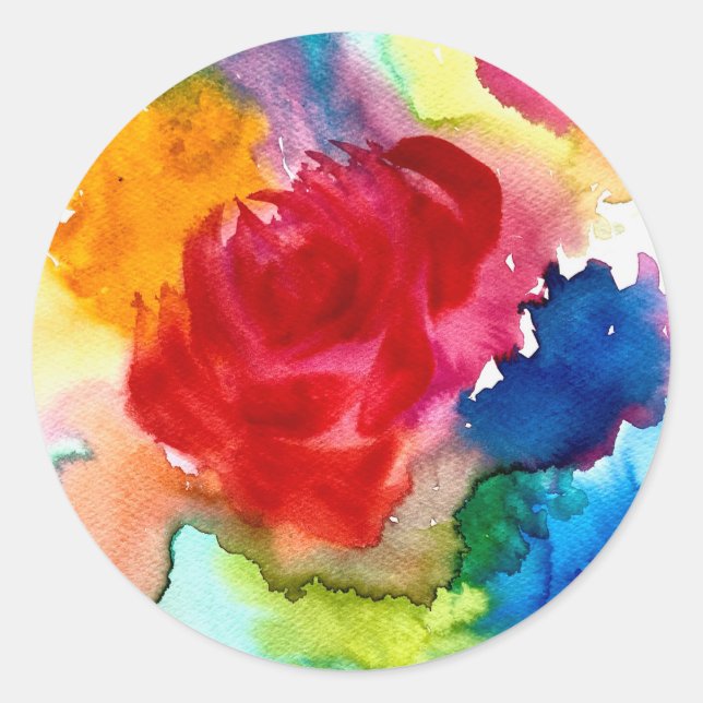 Watercolor beautiful abstract rose art classic round sticker (Front)
