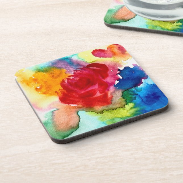 Watercolor beautiful abstract rose art coaster (Left Side)