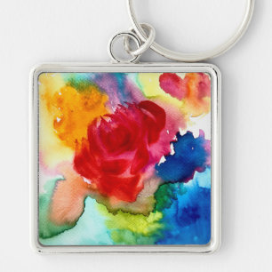 Watercolor beautiful abstract rose art key ring