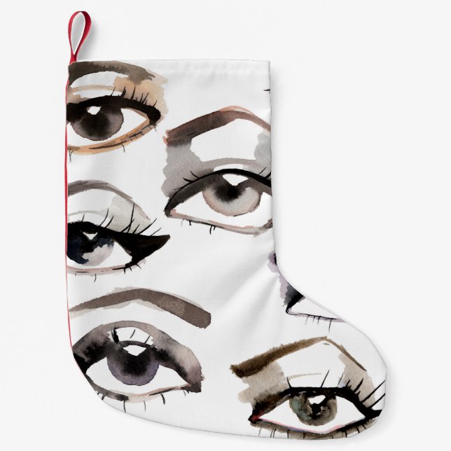 Watercolor beautiful eyes pattern small christmas stocking (Front)