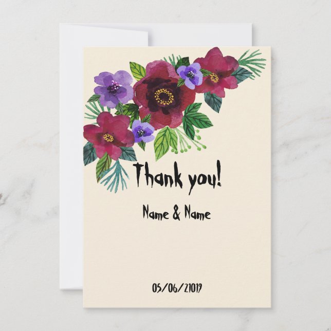 Watercolor beautiful flowers romantic marble elega thank you card (Front)