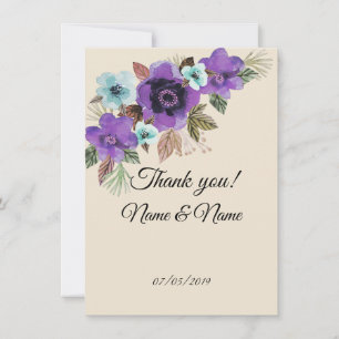 Watercolor beautiful flowers romantic marble elega thank you card