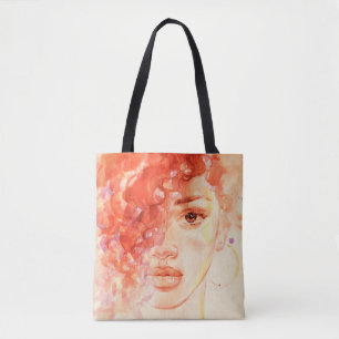 Watercolor beautiful girl tote bag