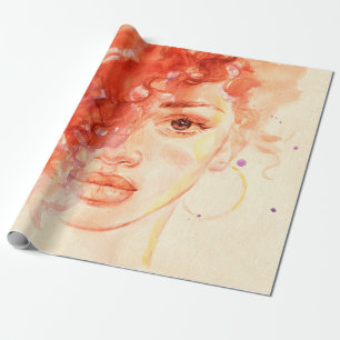 Watercolor beautiful girl wrapping paper