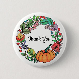 Watercolor Beautiful Pumpkin Wreath with leaves 6 Cm Round Badge