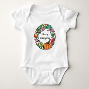 Watercolor Beautiful Pumpkin Wreath with leaves Baby Bodysuit