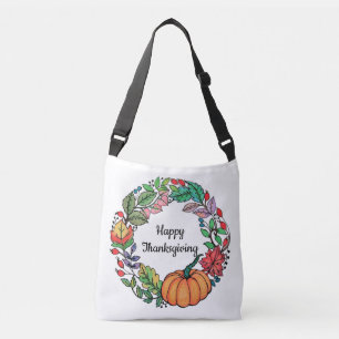 Watercolor Beautiful Pumpkin Wreath with leaves Crossbody Bag
