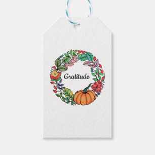 Watercolor Beautiful Pumpkin Wreath with leaves Gift Tags