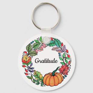 Watercolor Beautiful Pumpkin Wreath with leaves Key Ring