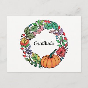 Watercolor Beautiful Pumpkin Wreath with leaves Postcard