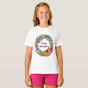 Watercolor Beautiful Pumpkin Wreath with leaves T-Shirt