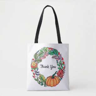 Watercolor Beautiful Pumpkin Wreath with leaves Tote Bag