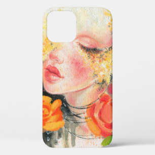 Watercolor beautiful woman and flowers iPhone 12 case