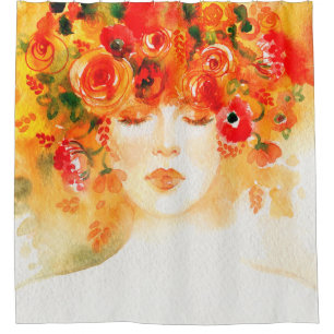 Watercolor beautiful woman wearing wreath shower curtain