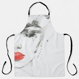 Watercolor Beauty: Female Portrait Illustration Apron