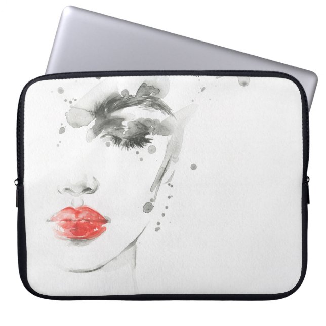 Watercolor Beauty: Female Portrait Illustration Laptop Sleeve (Front)