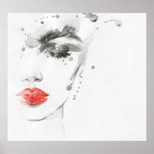 Watercolor Beauty: Female Portrait Illustration Poster