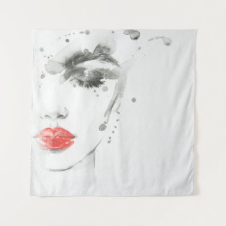 Watercolor Beauty: Female Portrait Illustration Tapestry