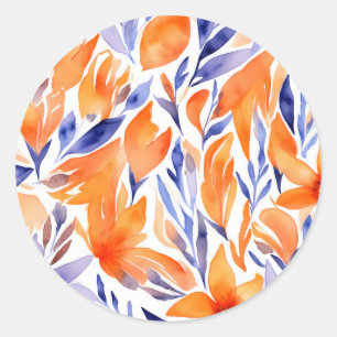 Watercolor beauty orange pattern floral abstract classic round sticker