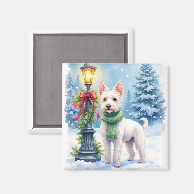 Watercolor Bedlington Terrier Lamppost Christmas Magnet (Front/Back)