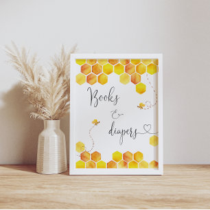 Watercolor Bee Books and Diapers Sign