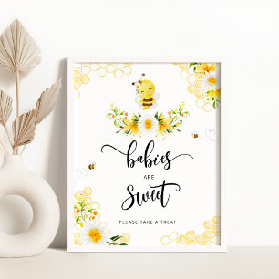 Watercolor bee daisy Babies are sweet Poster