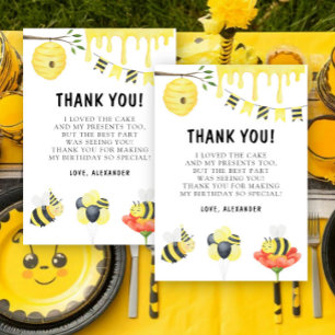 Watercolor Bee First Birthday Party Thank You Card
