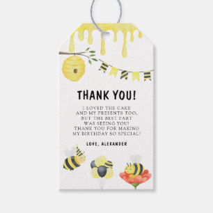 Watercolor Bee First Birthday Party Thank You Card Gift Tags
