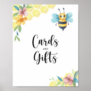 Watercolor bee floral cards and gifts baby shower poster