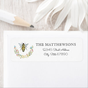 Watercolor Bee Floral Wreath Address Return Address Label