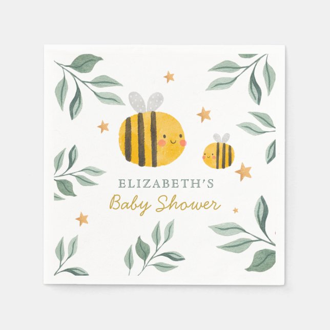 Watercolor Bee Honey Sweet  Baby Shower Napkins (Front)