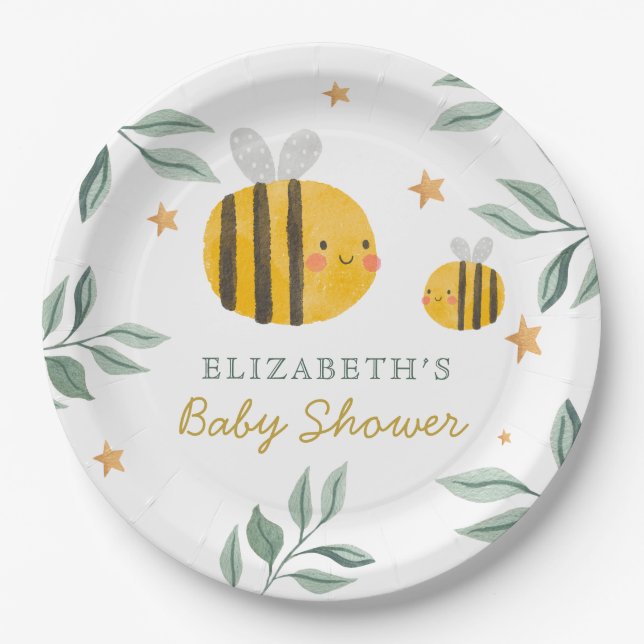 Watercolor Bee Honey Sweet  Baby Shower Napkins Paper Plate (Front)