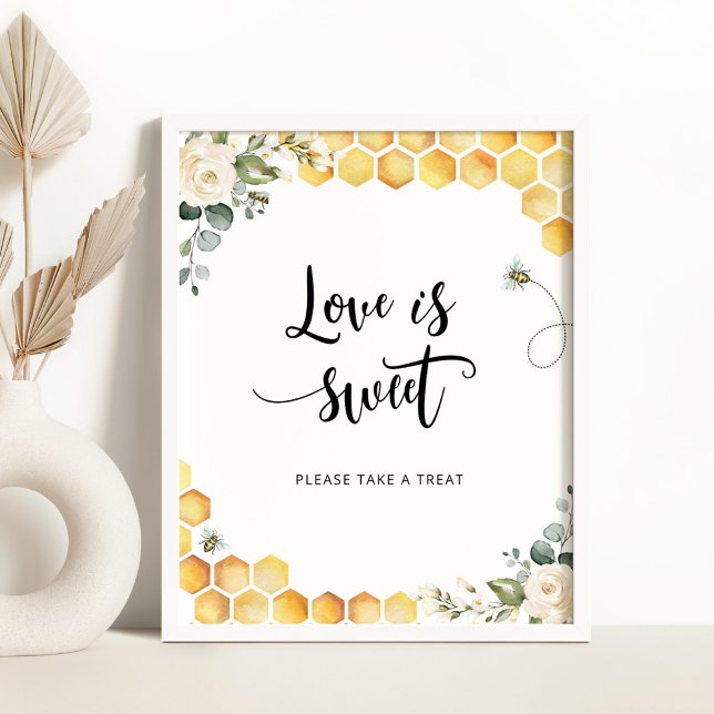 Watercolor bee honeycombs Love is sweet Poster (Creator Uploaded)